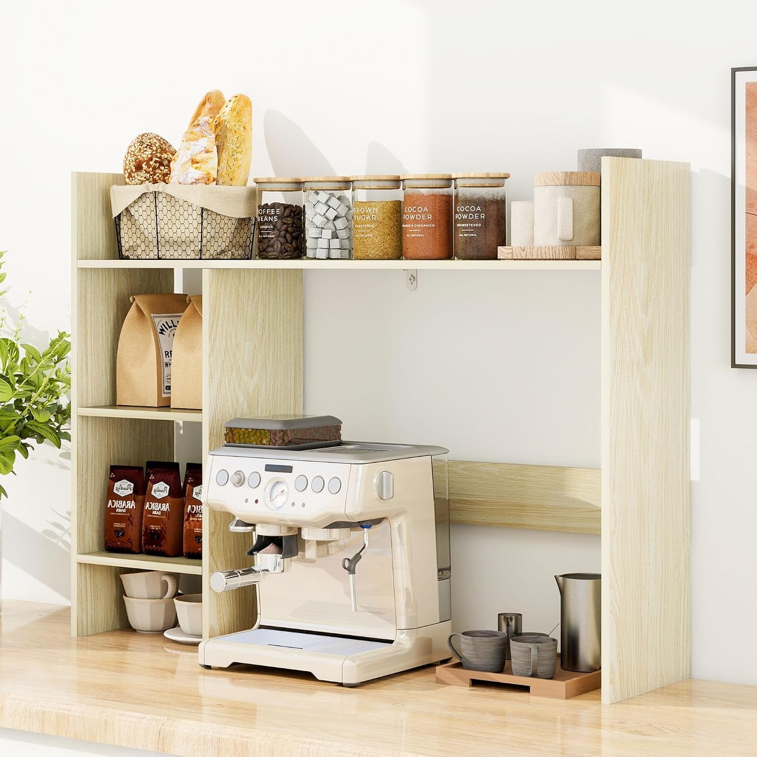 Desktop Bookshelf, 37.4’’ Wooden Desk Storage Hutch with 3 Shelves,4 Tier Multipurpose Display Shelf with Storage, Wooden Desk Shelf Organizer for Computer Desk, College Dorm, Office, Home