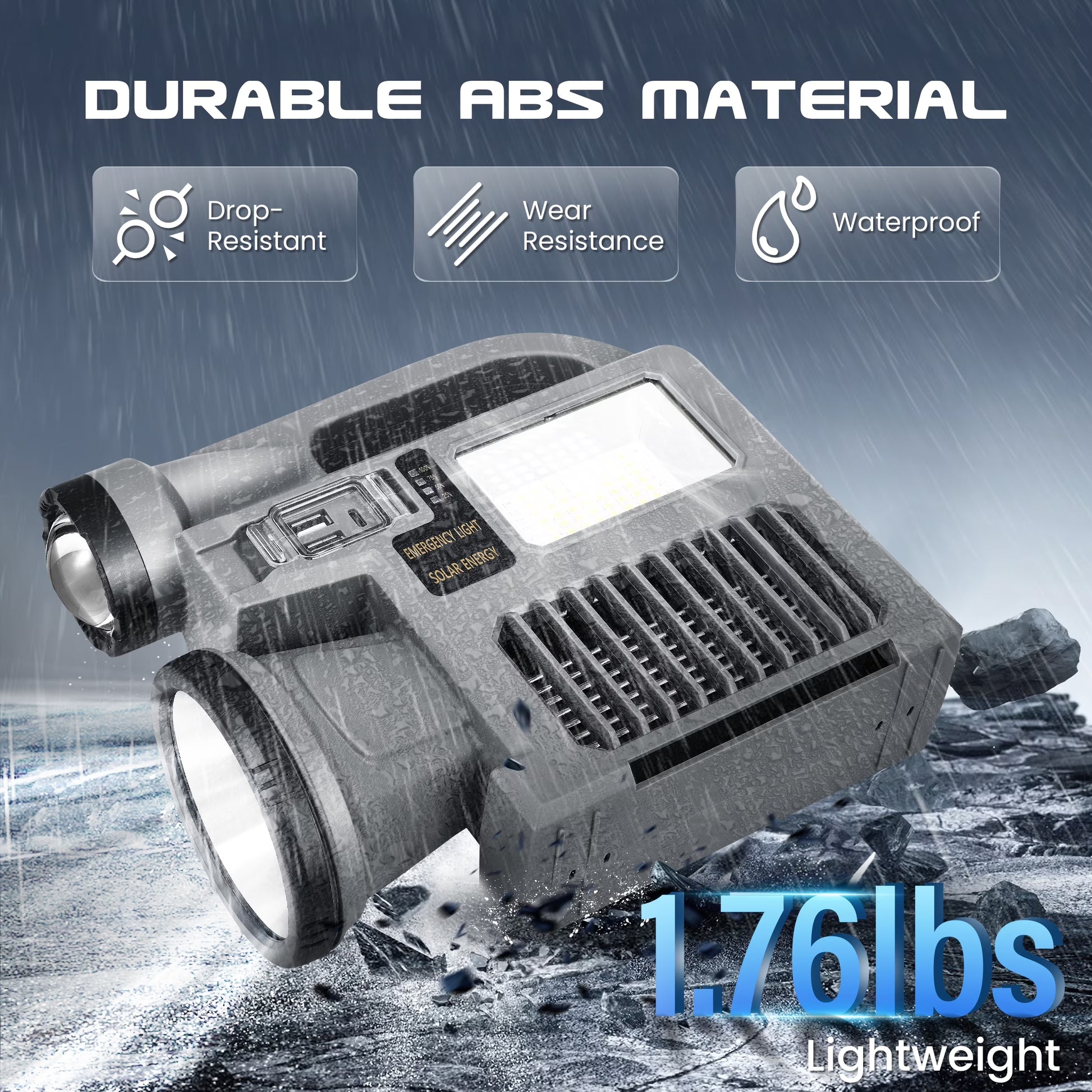 Spotlight Flashlight, 1500,000 Lumens and 10 Light Modes, IP67 Waterproof and Drop Resistant Rechargeable Spotlight, Solar Charging and Mobile Power, Outdoor Adventure, Emergency Use