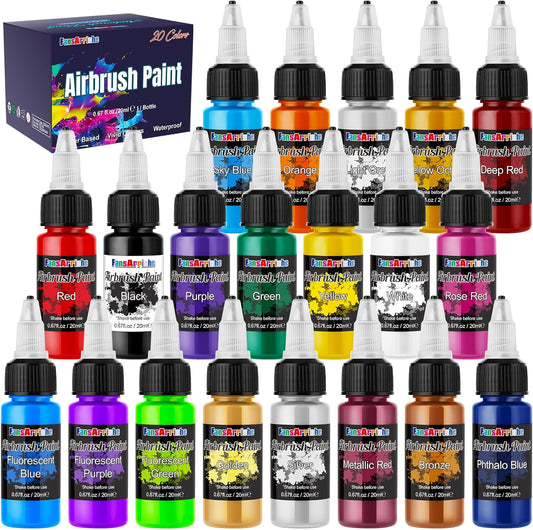 Airbrush Paint, 20 Colors Acrylic Air Brush Paint Kit, Water-Based, Opaque & Neon Colors, Pearl Colors, for Beginners, Artists, DIY Projects, 20 Ml/Bottle