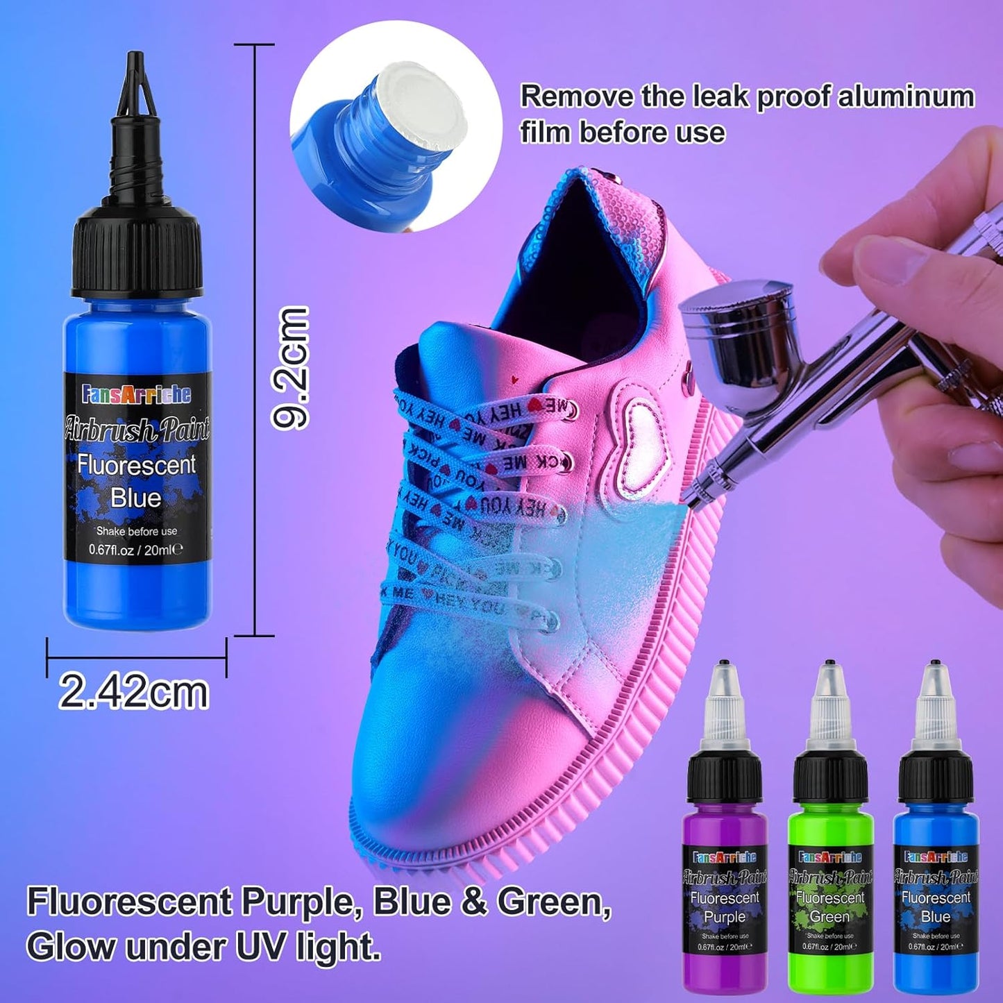 Airbrush Paint, 20 Colors Acrylic Air Brush Paint Kit, Water-Based, Opaque & Neon Colors, Pearl Colors, for Beginners, Artists, DIY Projects, 20 Ml/Bottle