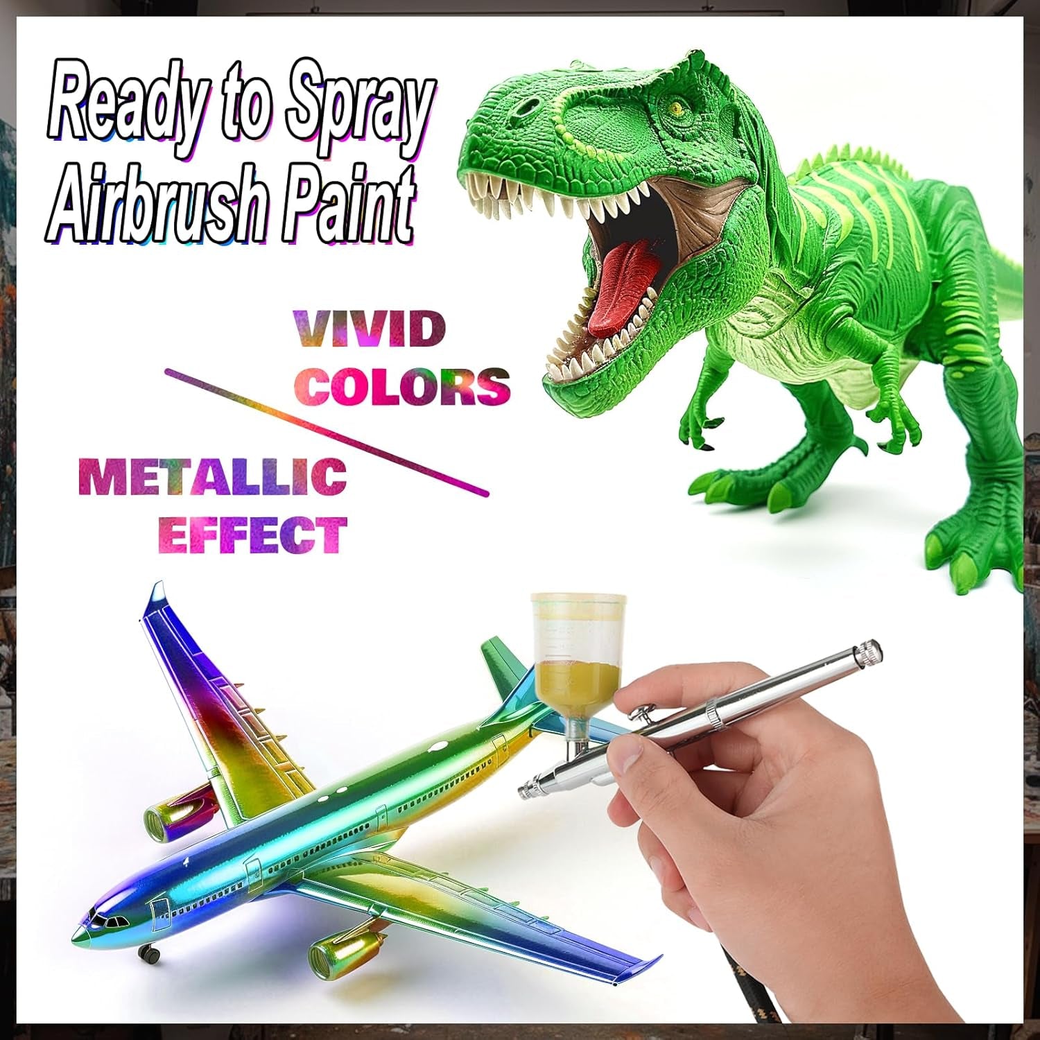 Airbrush Paint, 20 Colors Acrylic Air Brush Paint Kit, Water-Based, Opaque & Neon Colors, Pearl Colors, for Beginners, Artists, DIY Projects, 20 Ml/Bottle