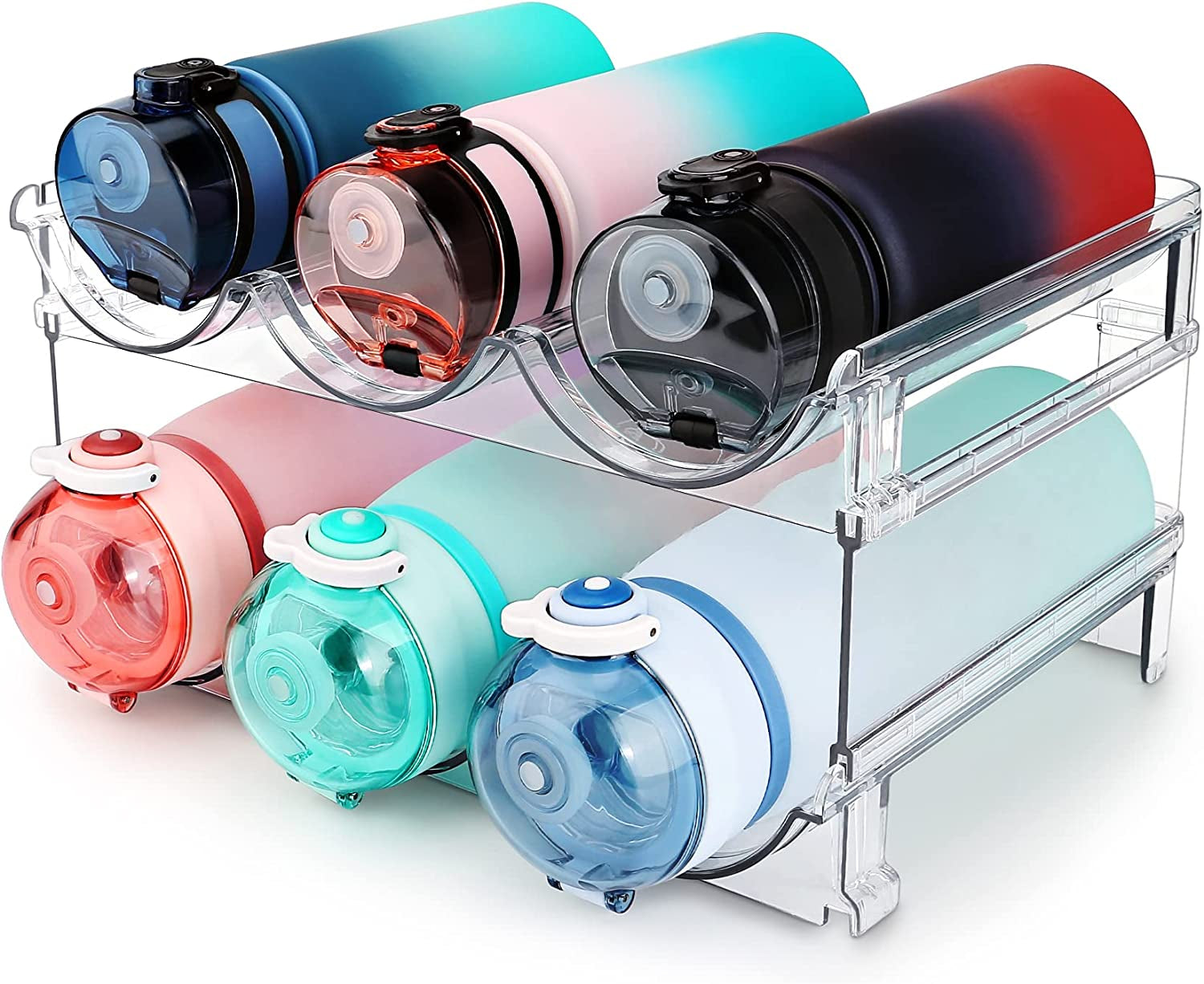 Water Bottle Organizer for Cabinet, Water Bottle Storage Organizer, 2 Packs Water Bottle Storage Rack, Water Bottle Holder for Cabinet, Stackable Water Bottle Storage Rack