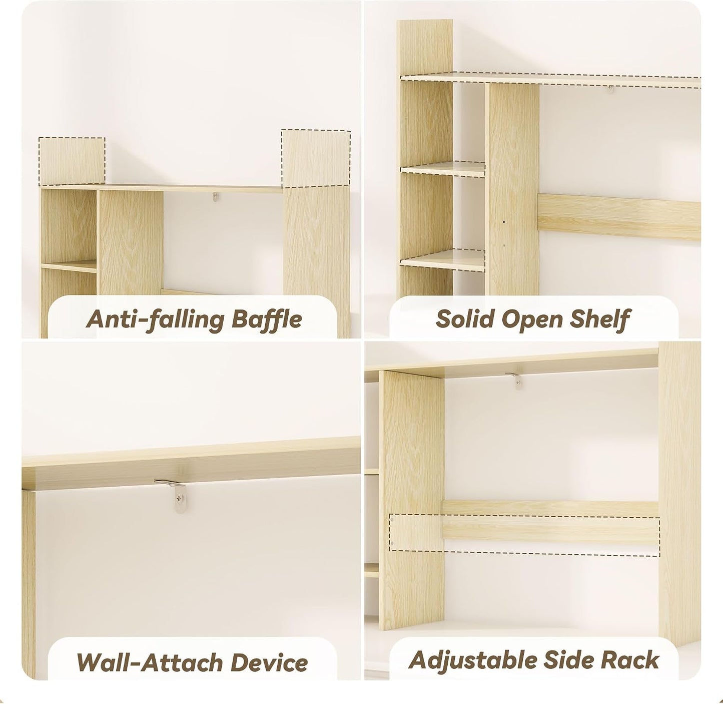 Desktop Bookshelf, 37.4’’ Wooden Desk Storage Hutch with 3 Shelves,4 Tier Multipurpose Display Shelf with Storage, Wooden Desk Shelf Organizer for Computer Desk, College Dorm, Office, Home