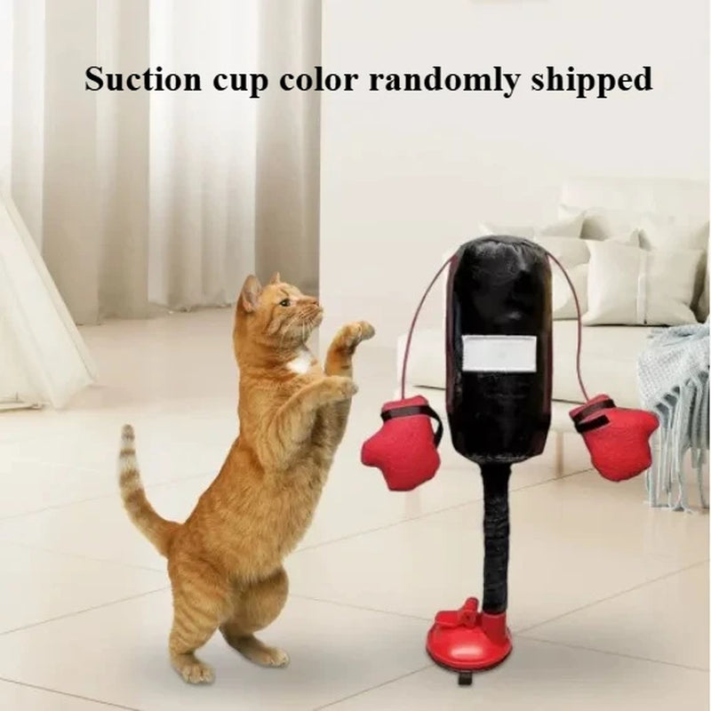 Cartoon Cat Punching Bag Toy with Boxing Gloves and Suction Cup Indoor Toy for Kittens and Adult Cats Color Randomly Shipped Pet