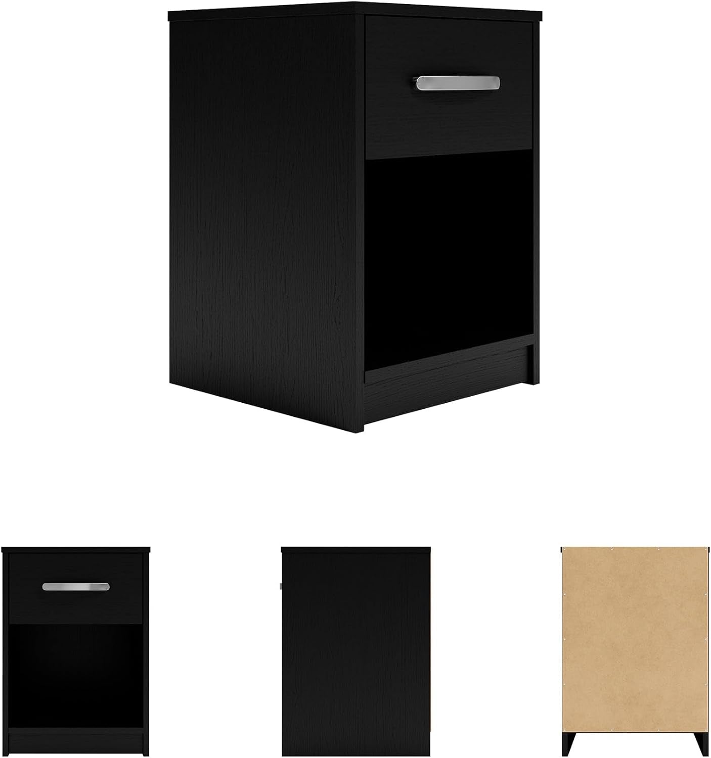 Signature Design by Ashley Finch Modern 1 Drawer Night Stand with Open Cubby, Black