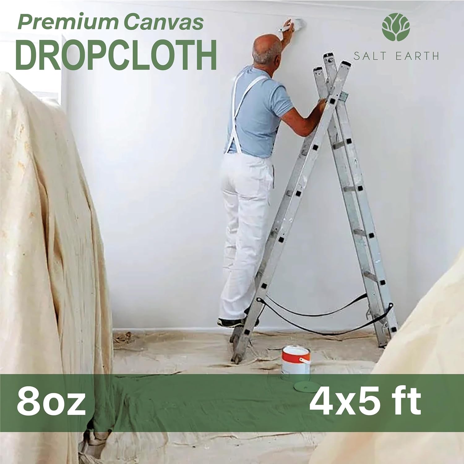 Canvas Drop Cloth 1Pc, Reusable Paint Drop Cloth, 100% Recycled Cotton Canvas Tarp Cover for Painter, Furniture, Floor Protection, All Purpose Painters Dropcloth for Christmas DIY (4X5 FT)