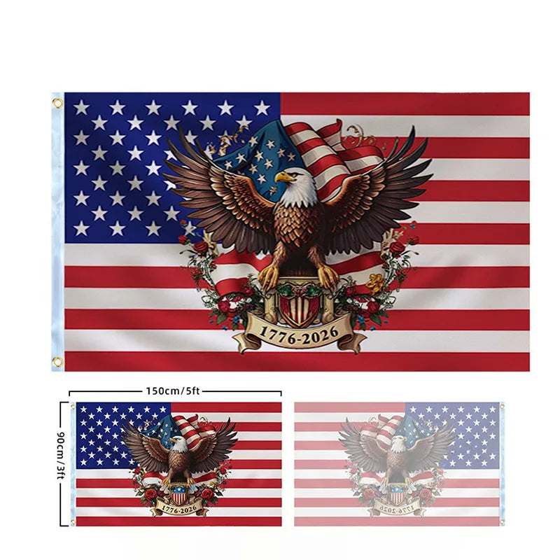 250 Years Commemorative Flag Usa Patriotic Banner Indoor Outdoor Flag Patriotic American 250Th Anniversary Flag for Wall90X150Cm