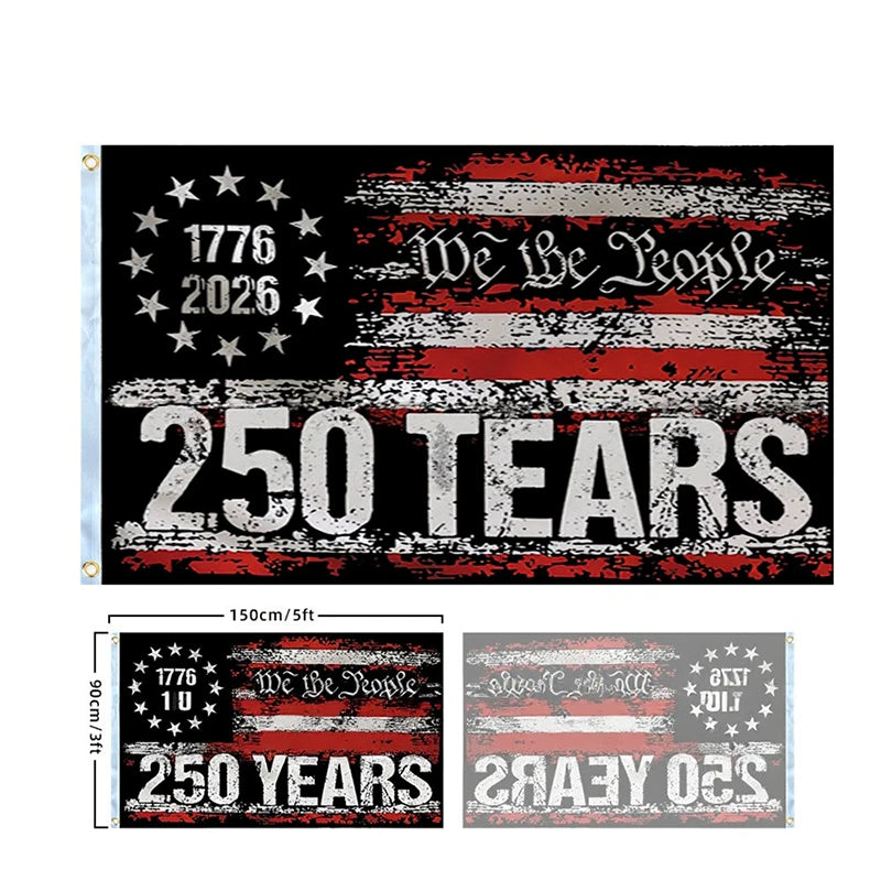 250 Years Commemorative Flag Usa Patriotic Banner Indoor Outdoor Flag Patriotic American 250Th Anniversary Flag for Wall90X150Cm