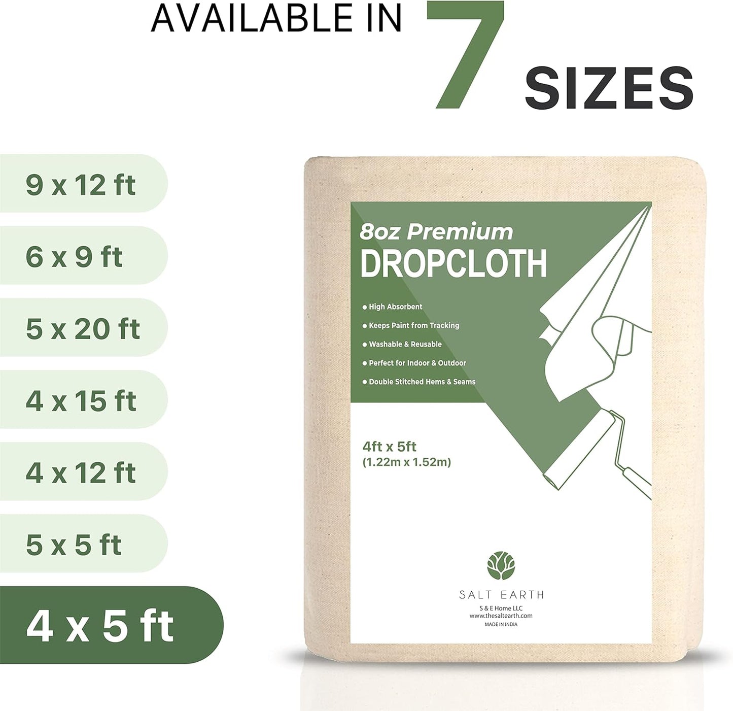 Canvas Drop Cloth 1Pc, Reusable Paint Drop Cloth, 100% Recycled Cotton Canvas Tarp Cover for Painter, Furniture, Floor Protection, All Purpose Painters Dropcloth for Christmas DIY (4X5 FT)