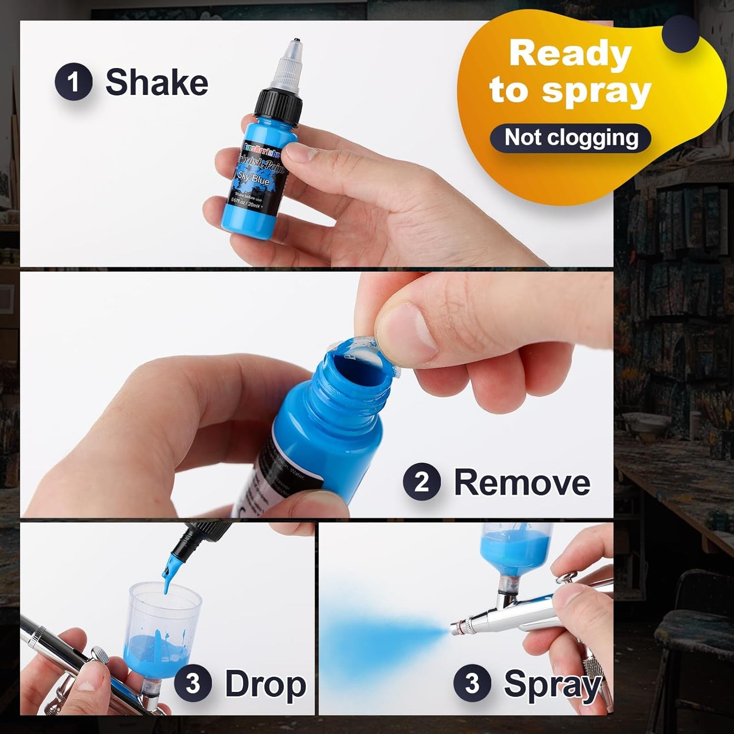 Airbrush Paint, 20 Colors Acrylic Air Brush Paint Kit, Water-Based, Opaque & Neon Colors, Pearl Colors, for Beginners, Artists, DIY Projects, 20 Ml/Bottle