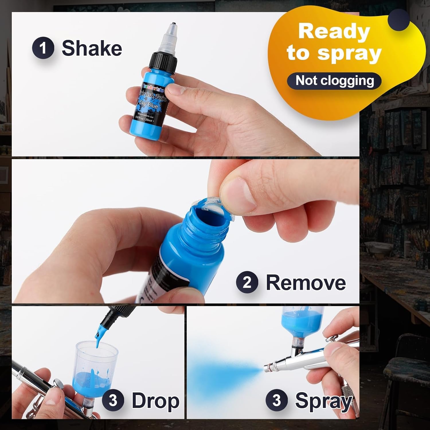 Airbrush Paint, 20 Colors Acrylic Air Brush Paint Kit, Water-Based, Opaque & Neon Colors, Pearl Colors, for Beginners, Artists, DIY Projects, 20 Ml/Bottle